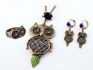 New Betsey Johnson Owl Necklace Earrings Ring