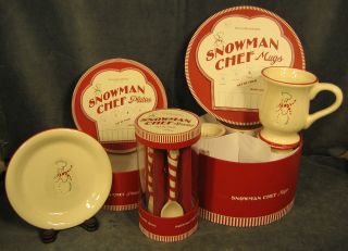     Sonoma 12 Pieces Snowman Chef 4 Mugs 4 Plates 4 Spoons New in Box