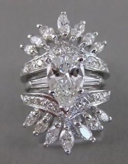 ANTIQUE 3.26CTW OLD MINE DIAMOND PEAR 14K W GOLD ENGAGEMENT RING 