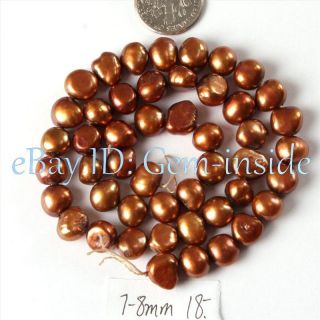 8mm saddle brown color freeform freshwater pearl beads strand 15
