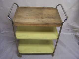 Vintage Yellow Cosco Metal Kitchen Cart w/ Butcher Block Top and 