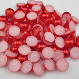 Jewelry 400pcs Red Half Pearl Beads Flat Back 8mm Scrapbook for Craft 