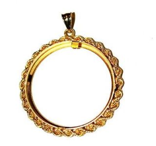   YELLOW GOLD ROPE COIN BEZEL   fits 30.1mm Coin   PRONG SETTING   4.6g