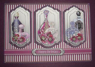 Handmade Card Greeting Card 3D With Perfume Bottles And Flowers