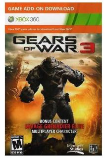 Gears Of War 3 Savage Grenadier Elite Skin DLC Xbox 360 Live Code 