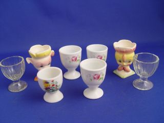 Collection 8 Egg Cups Tweety Bird Clear Glass Flowers