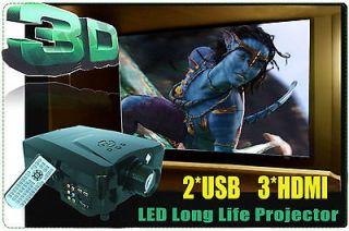  Home Theater HD LCD Projector LED lamp 50,000hours PS2/3 XBOX DVD PC 