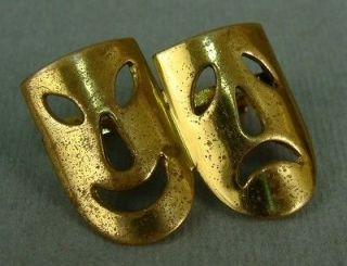  BRASS GOLD PLATED THEATRE ART MASK TWO FACES DESIGN COSTUME PIN BROOCH