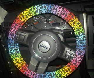 Handmade Fabric Steering Wheel Cover Colorful Peace Signs Design