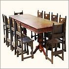   Pc Double Pedestal Dining Room Table Leather Chair Set for 10 People