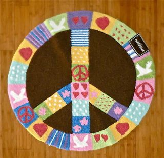 36 Round Retro Hippy Multi Color Peace Sign Love Heart Dove Bath Mat 
