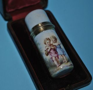 Antique French Gilt Silver Vermeil & Enamel Perfume / Scent Bottle 
