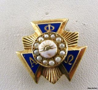   PHI OMEGA Service Fraternity   Solid 14k GOLD BADGE Pin with PEARLS
