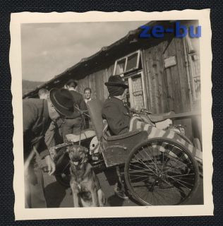 Vintage photograph Man & woman sitting in wheelchair with dog