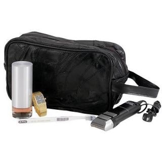 Genuine Black Leather Personal Travel Shaving Bag Dopp Kit Toiletry 