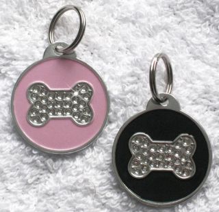 Custom Engraved Pet/Dog/Cat ID Tag   PINK or BLACK Bone Bling ♥