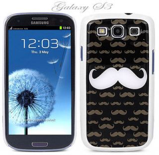 White Snap on Samsung Galaxy S3 Phone Cover Case   White Mustache Logo 
