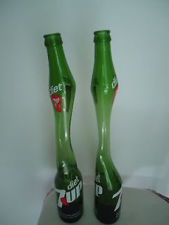   Diet 7 Up Bottles Stretched Art Mod Retro soda blown glass 16 H