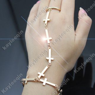   Full Cross Slave Chain Hand Harness Armour Bracelet Bangle Ring Goth