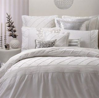 Pce LEXIE White Sequins Pintuck~KING Quilt Cover Set