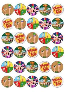 30 X PHINEAS AND FERB MIXED IMAGES EDIBLE CUP CAKE TOPPERS 191