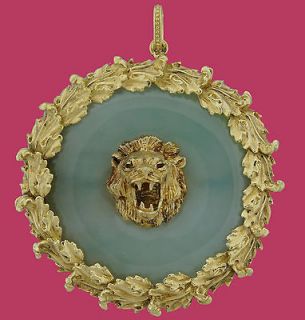   BUCCELLATI JADE & 18k YELLOW GOLD LION PENDANT   Collectable Rare