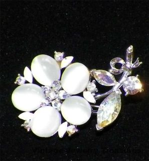   LISNER Aurora Borealis Rhinestone Enamel Silver Tone Flower Pin