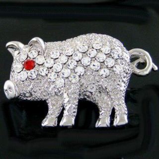 P202A Happy Piggy Cute Pig Animal Clear Crystal Shiny Pin Brooch New