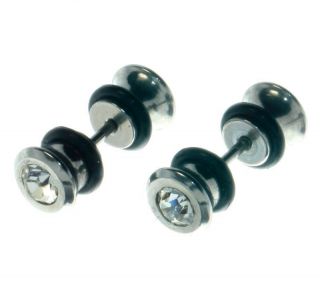 Fake Plugs With Rubber O Rings And Simulated Diamonds Silver Finish 