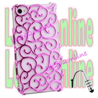 Pink Electroplating Hollow Pattern PC Hard Back Case for iPhone 4G 4S 