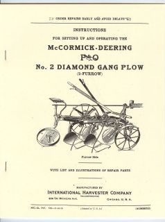 McCormick Deering P&O No 2 Diamond Gang Plow Manual Horse Drawn 