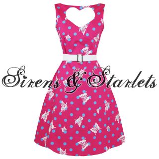 DEAD THREADS PINK POLKA DOT BUTTERFLY ROCKABILLY PINUP VINTAGE 50S 