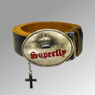 NEW MENS FAUX LEATHER SUPERFLY BELT FASHION CRUCIFIX BUCKLE CRACKED 