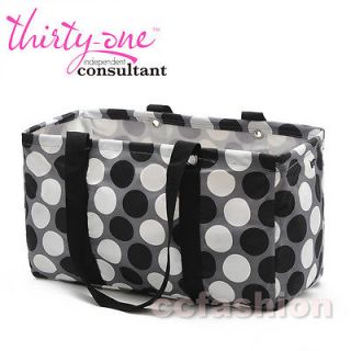 Thirty One Large Utility Tote Black and White Circle Storage Bags 0P 