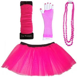   UV Tutu Gloves Leg Warmers Beads Set Fancy Dress 1980s Costume Dance