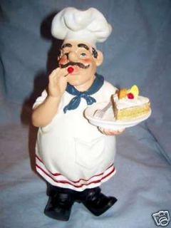10 FAT CHEFS Statue Bistro Chef Figurine w CAKE CHERRY Italian Decor 
