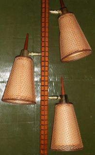   MID CENTURY DANISH RETRO 3 WICKER SHADE TENISON POLE LAMP NICE