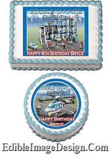 POLICE STATION CAR Birthday Edible Party Cake Image Cupcake Topper 