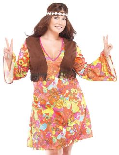   60s 70s Woodstock Hippie Plus Size Halloween Fancy Dress Costume 1X/2X