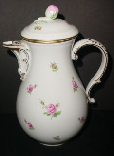 Meissen Antique Large Germany Porcelain Coffee Pot Pink Roses Rare 
