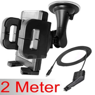 2M 2 METER LONG MICRO USB IN CAR CHARGER & WINDSHIELD PHONE HOLDER 