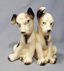 Vintage Germany Porcelain Black & White Spaniel Puppy Dog Figurine Duo 