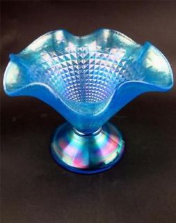 FENTON 90TH ANNIVERSARY ~ CELESTE BLUE CARNIVAL STRETCH GLASS COMPORT 