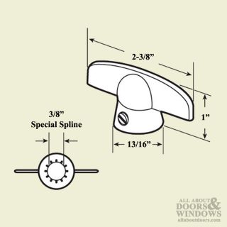 Pella Window T  Handle, Special 3/8 Spline