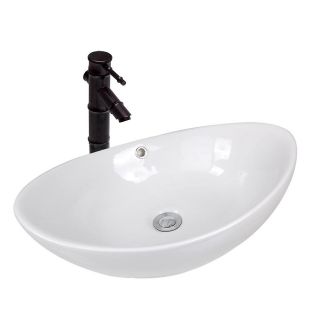 Bathroom Porcelain Ceramic Egg Sink Vessel w/ Drain For Vanity Basin 