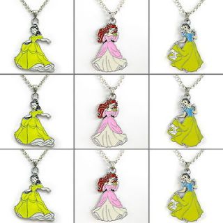 9PCS Disney Princess Bell&Snow White&Ariel Necklace Kids Birthday 