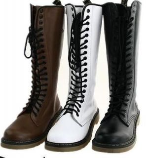 New Womens Lace Up Punk Rock Mid Calf Low Heel Military Combat Boots