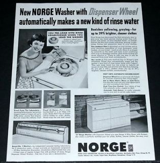   MAGAZINE PRINT AD, NEW NORGE CLOTHES WASHER & SOAP DISPENSER WHEEL