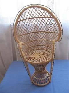 Vintage Rattan Wicker Fan Back Peacock Doll Chair 16 Tall