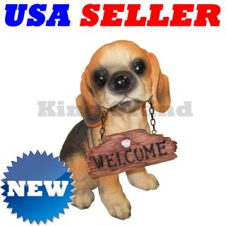   Baby Puppy Foxhound Biting Welcome Sign Puppy Dog Statue / Great Gift